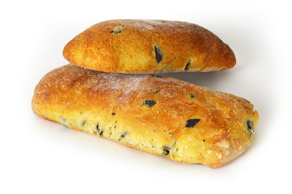 Freshly baked olive bread on display