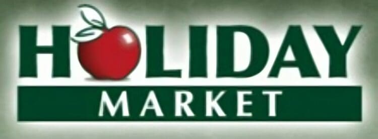 Green and red Holiday Market emblem.