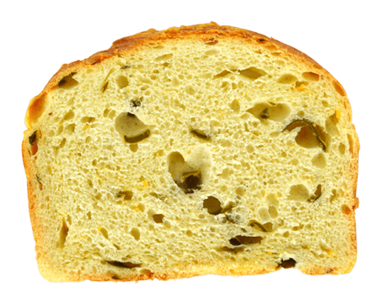 Freshly baked bread with olives.