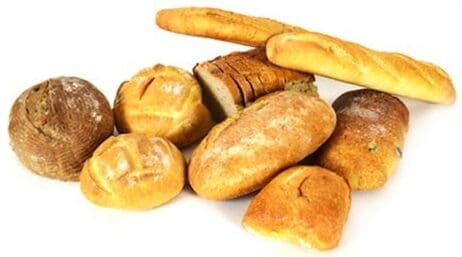 Various freshly baked bread loaves displayed